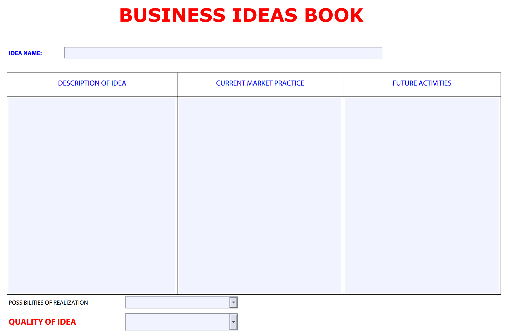 business ideas book template