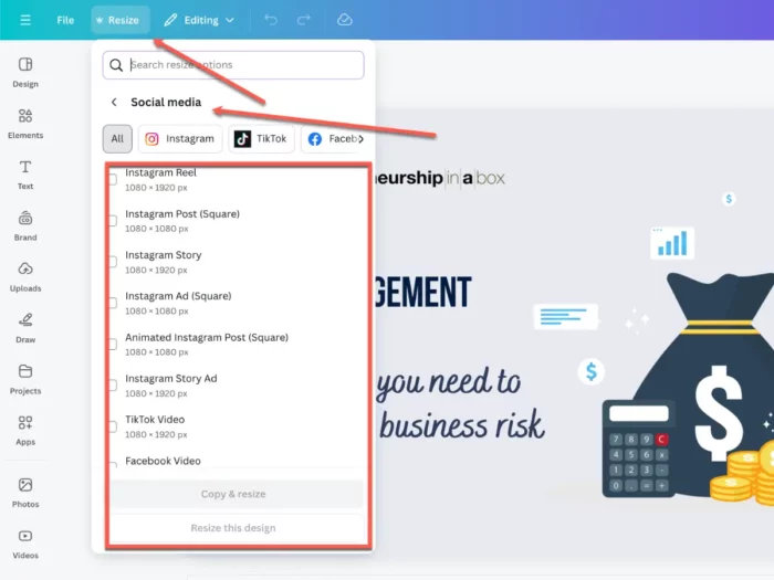 Canva Magic Resize Option