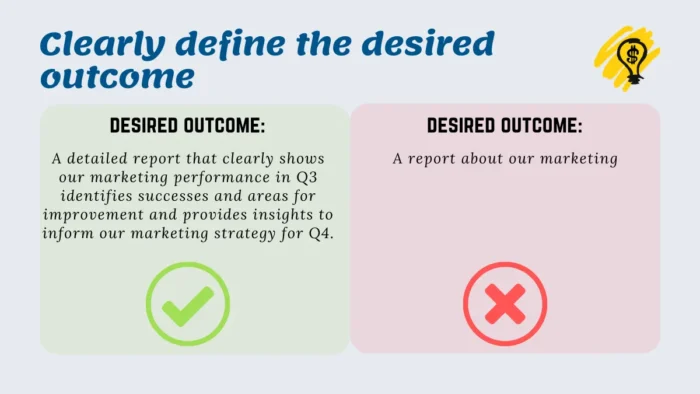 Clearly define the desired outcome
