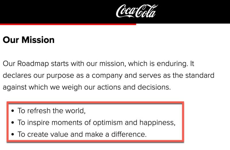 Coca-Cola mission statement example