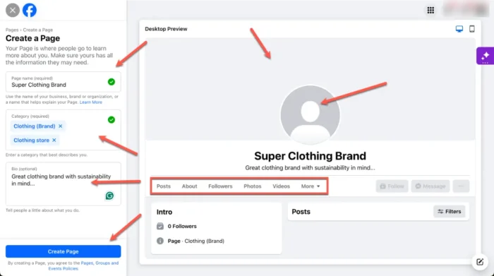 Facebook page elements