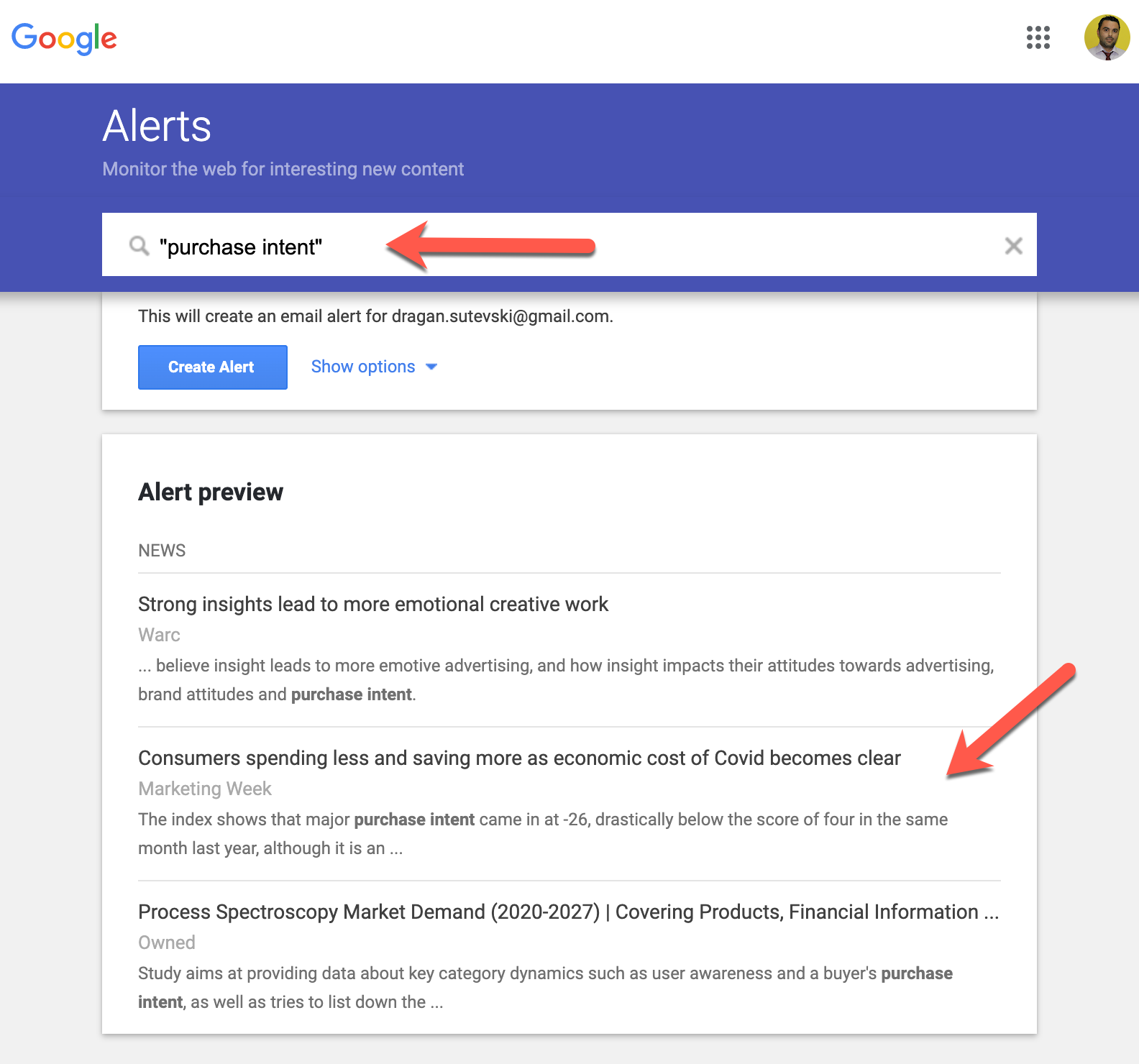 Google Alerts for Purchase Intent