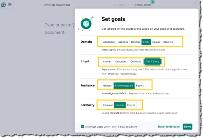 Grammarly Goals Setting