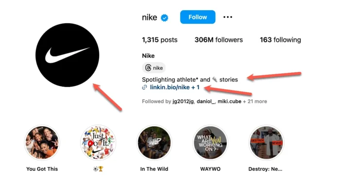 Nike Instagram bio and profile