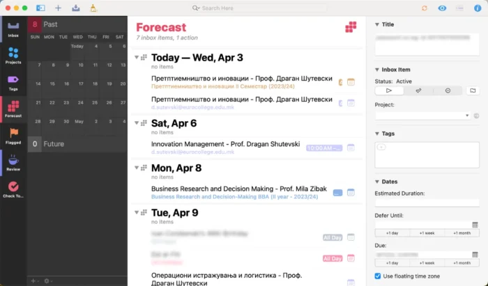 OmniFocus for Organizing Day Week or Month
