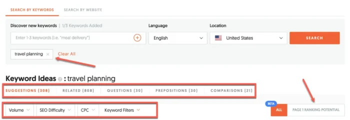 Search by Keywords - Ubersuggest